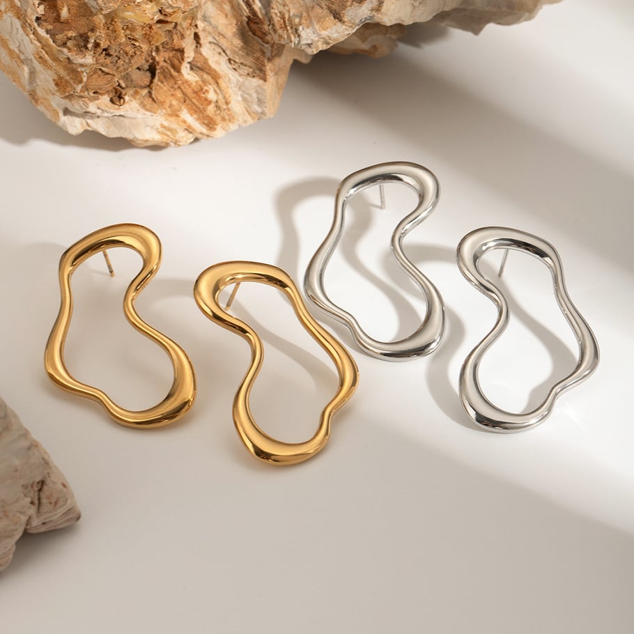 1 Pair Simple Series Simple Geometric Stainless Steel 18K Gold Plated Women Stud Earrings 