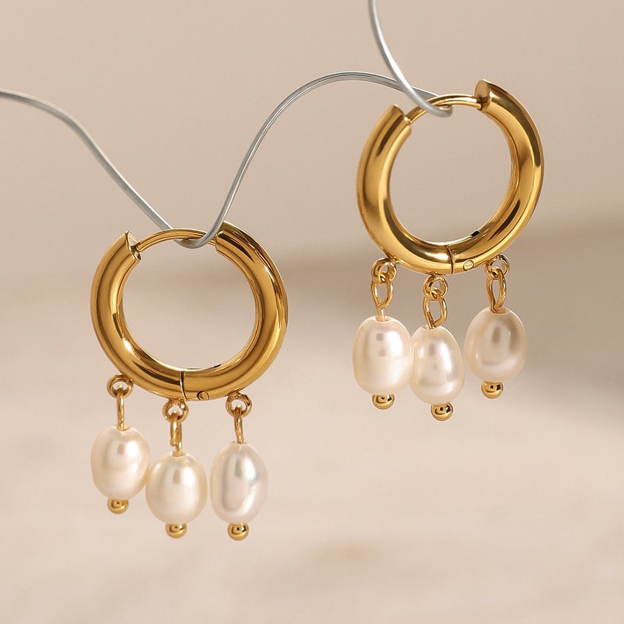 1 Pair Simple Series Retro Tassel Stainless Steel 18K Gold Plated Artificial Pearl Women Drop Earrings 