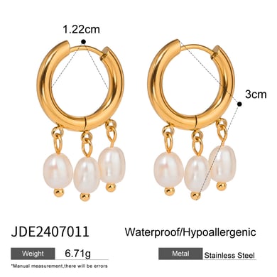 1 Pair Simple Series Retro Tassel Stainless Steel 18K Gold Plated Artificial Pearl Women Drop Earrings h5 Picture2