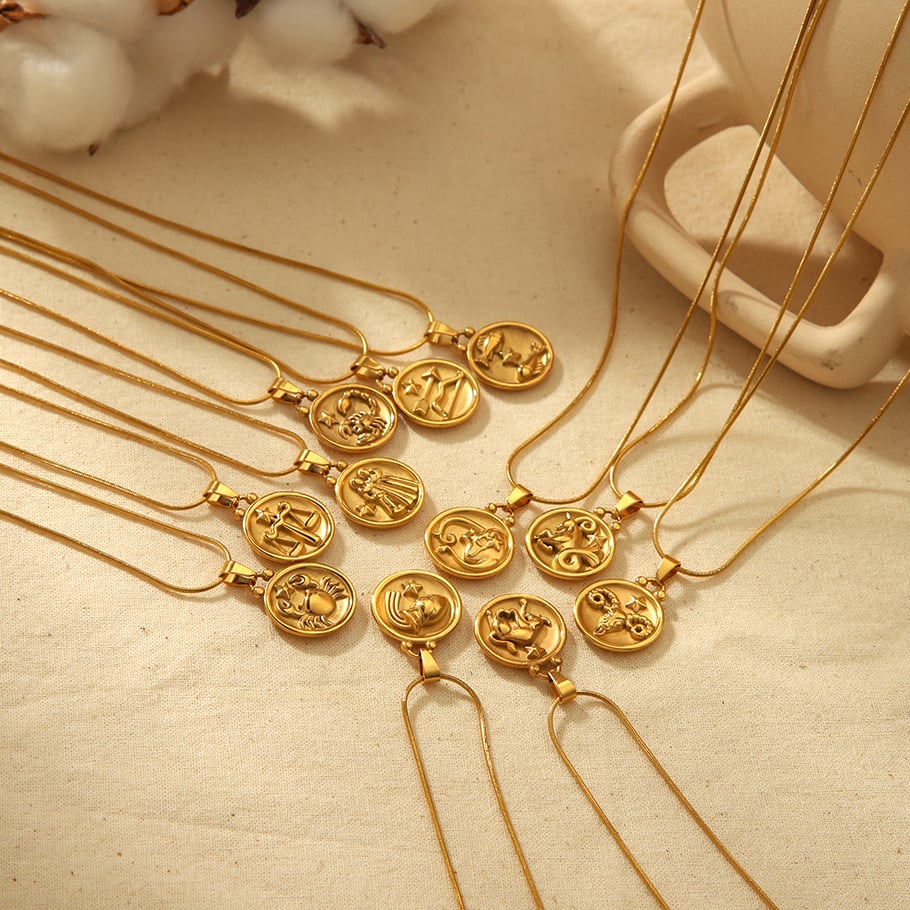 1 piece of classic fashion 18k gold-plated stainless steel 12 constellation pendant necklace for women's jewelry for daily wear 