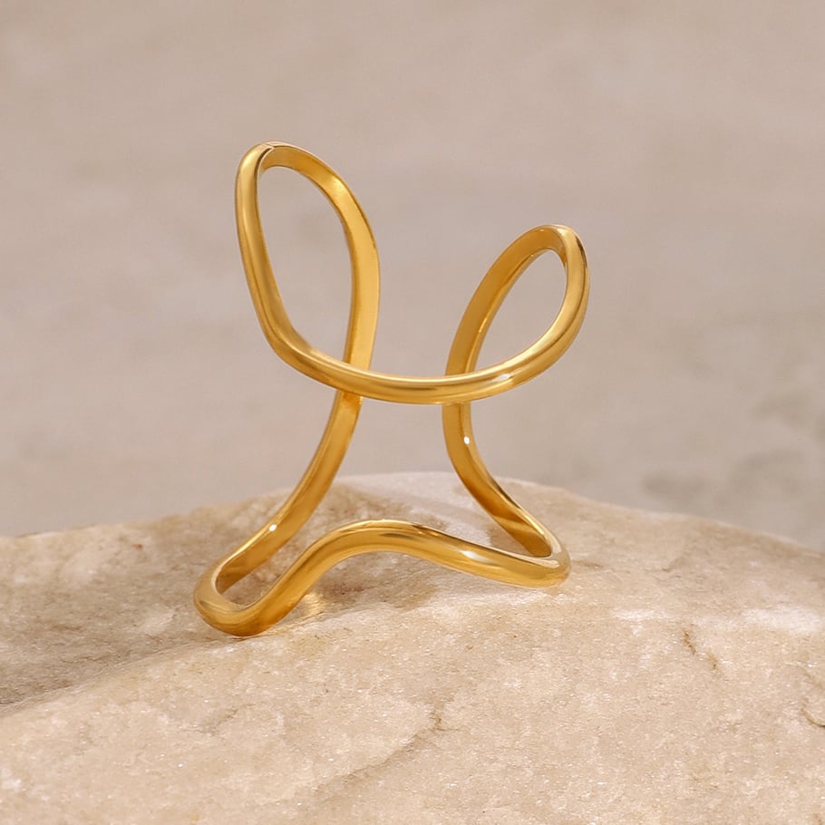 1 Paar Simple Series Simple Line Edelstahl 18 Karat vergoldete verstellbare Damenringe 