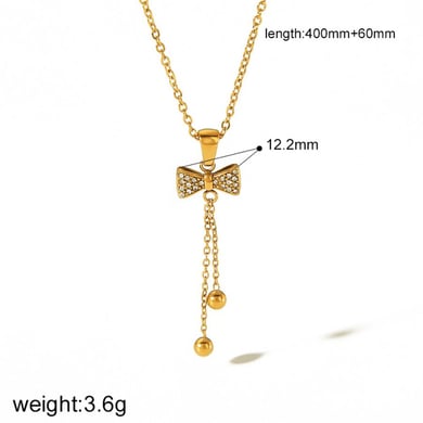 1 piece of exquisite and fashionable 18k gold-plated stainless steel full diamond bow pendant necklace for women's daily wear h5 Picture2