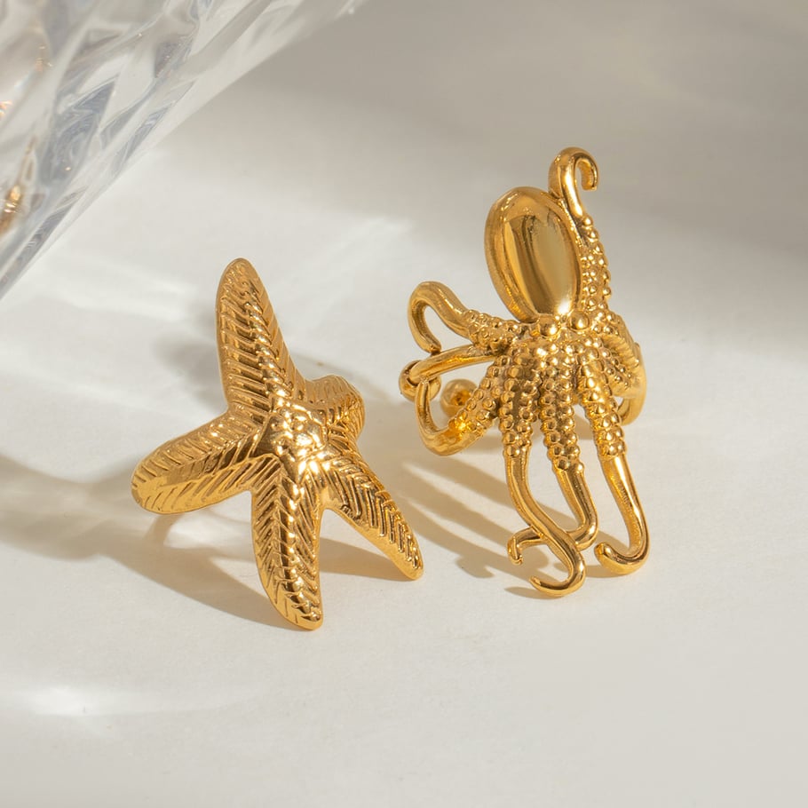 1 Pair Simple Series Vacation Turtle Stainless Steel 18K Gold Plated Women Clip-on earrings 