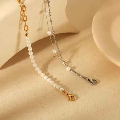 1 piece of exquisite and elegant 18k gold-plated stainless steel double-layer pearl chain bracelet for women's jewelry for daily wear h5 Picture2