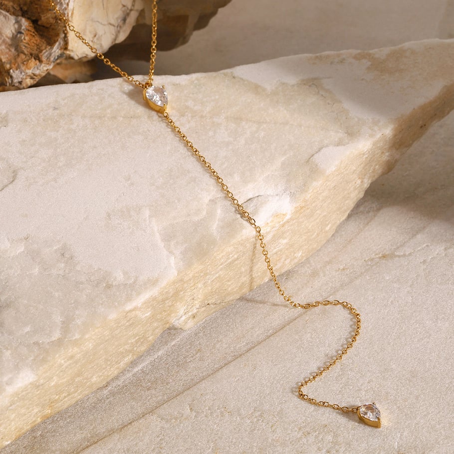 1 Piece Simple Series Simple Droplet Stainless Steel 18K Gold Plated Rhinestone Women Pendant necklaces 