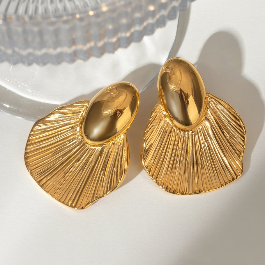 1 Pair Simple Series Retro Geometric Stainless Steel 18K Gold Plated Women Stud Earrings 
