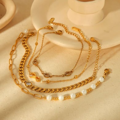 1 piece of elegant classic 18k gold plated stainless steel pearl Cuban chain bracelet for women jewelry for daily wear h5 