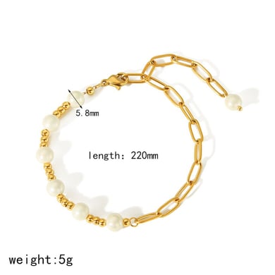 1 piece of elegant classic 18k gold plated stainless steel pearl Cuban chain bracelet for women jewelry for daily wear h5 Picture2