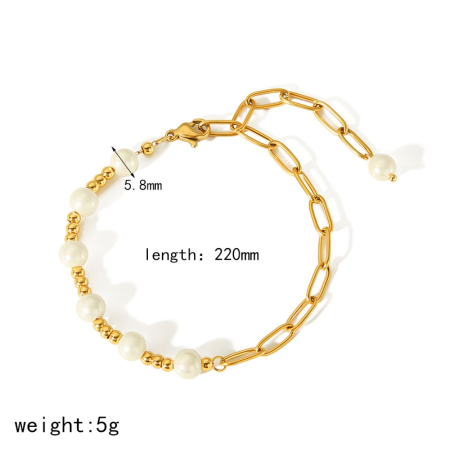 1 piece of elegant classic 18k gold plated stainless steel pearl Cuban chain bracelet for women jewelry for daily wear Picture2