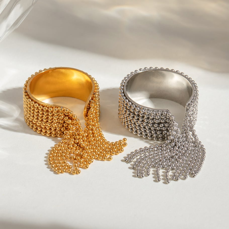 1 Pair Simple Series Retro Tassel Stainless Steel 18K Gold Plated Women Adjustable Rings 