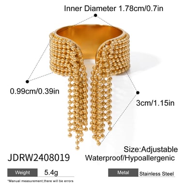 1 Pair Simple Series Retro Tassel Stainless Steel 18K Gold Plated Women Adjustable Rings h5 Picture2