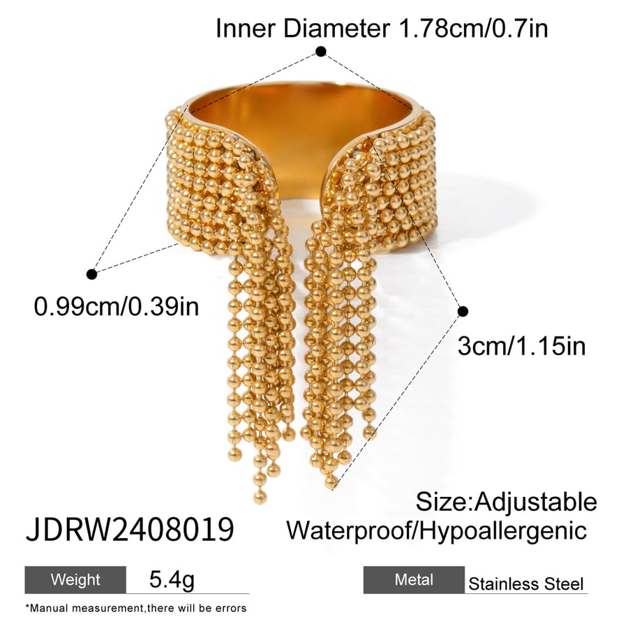 1 Pair Simple Series Retro Tassel Stainless Steel 18K Gold Plated Women Adjustable Rings Picture2