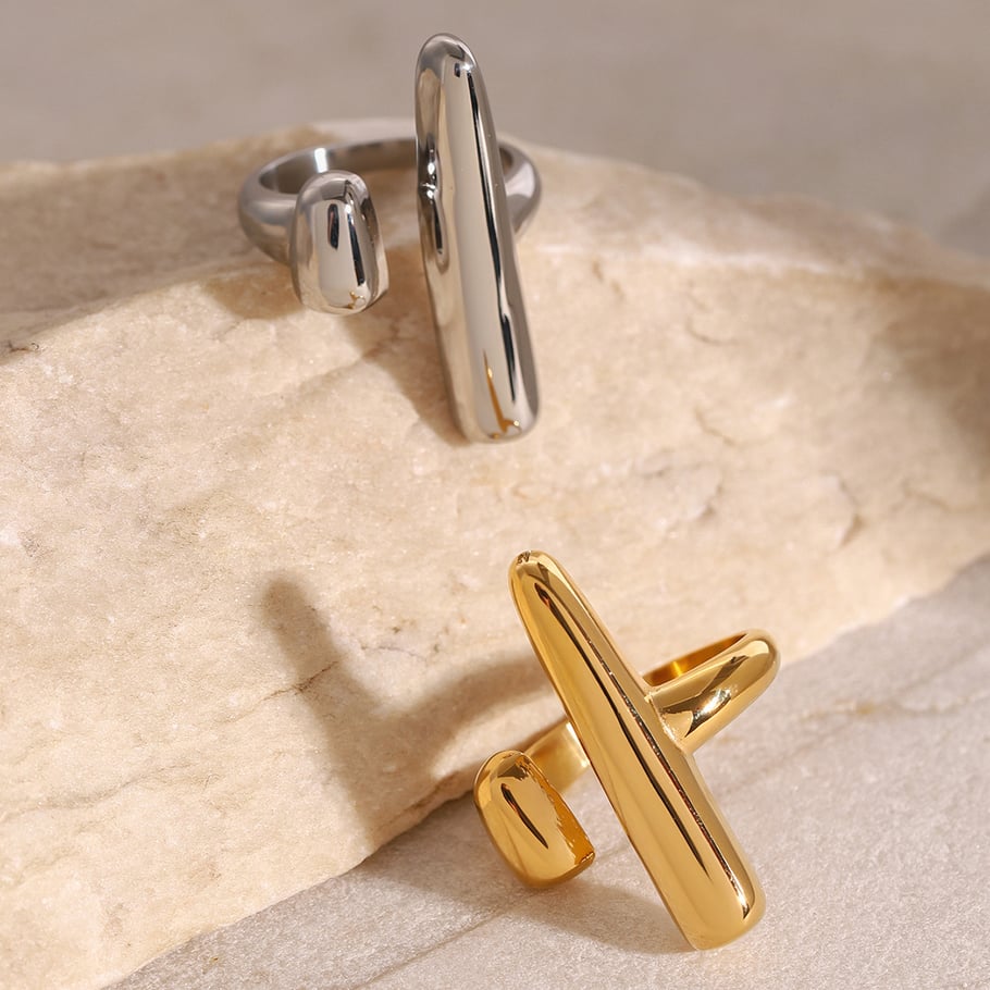 1 Pair Simple Series Casual Geometric Stainless Steel 18K Gold Plated Women Adjustable Rings 