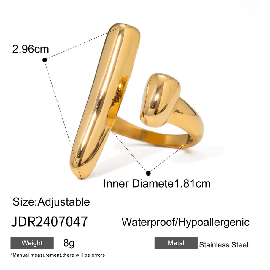 1 Pair Simple Series Casual Geometric Stainless Steel 18K Gold Plated Women Adjustable Rings Picture2