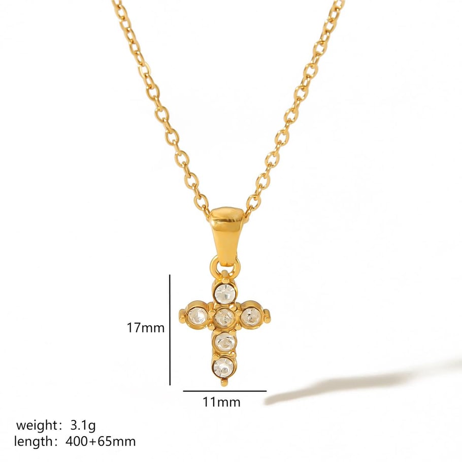 1 piece of simple and stylish 18k gold-plated stainless steel cross diamond pendant necklace for women's jewelry for daily wear Picture2