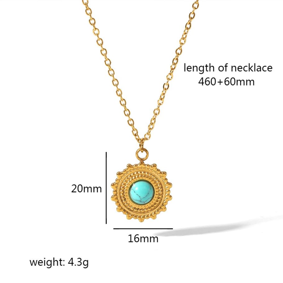 1 piece classic fashion 18k gold plated stainless steel turquoise geometric pendant necklace for women jewelry daily wear Picture2