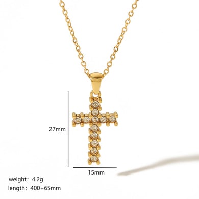 1 pièce de collier pendentif croix diamant en acier inoxydable plaqué or  simple et élégant pour bijoux pour femmes à porter au quotidien h5 Image2