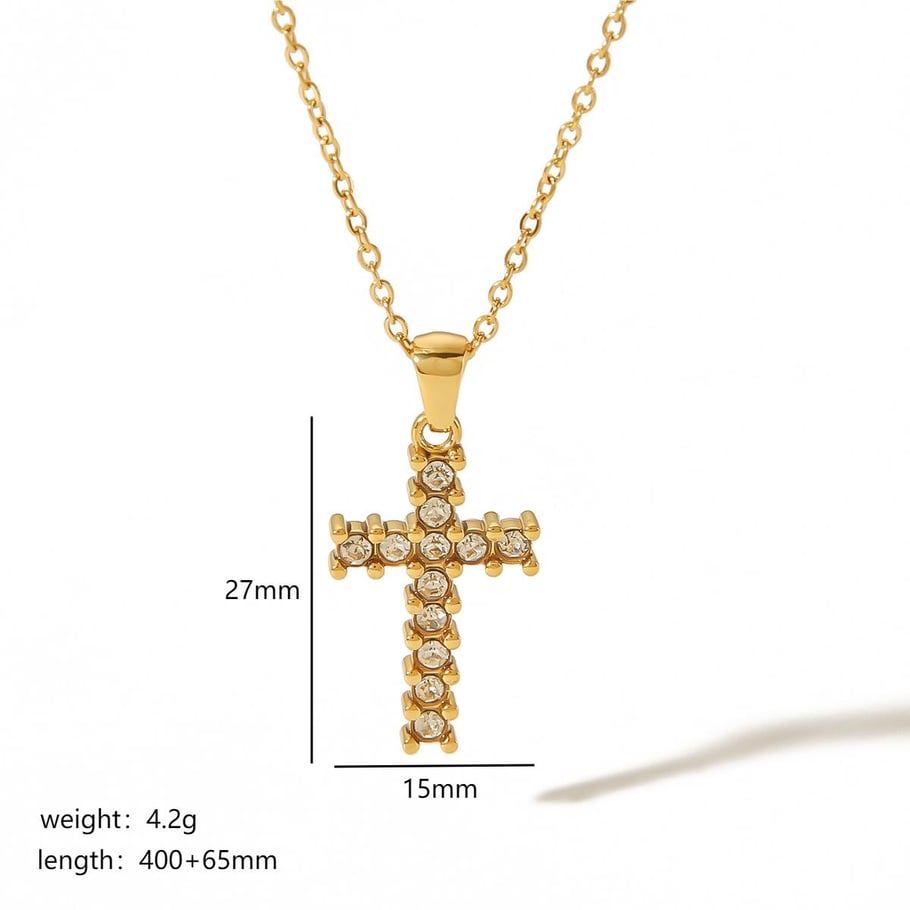1 pièce de collier pendentif croix diamant en acier inoxydable plaqué or  simple et élégant pour bijoux pour femmes à porter au quotidien Image2