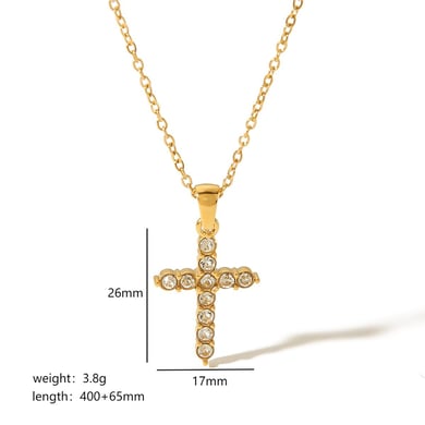 1 piece of simple and stylish  gold-plated stainless steel cross diamond pendant necklace for women's jewelry for daily wear h5 Picture2