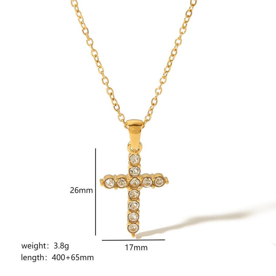 1 piece of simple and stylish  gold-plated stainless steel cross diamond pendant necklace for women's jewelry for daily wear Picture2