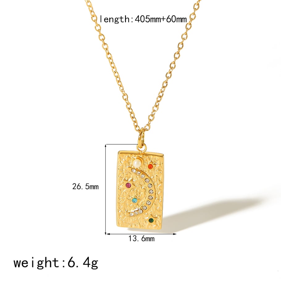 1 piece of simple and fashionable 18k gold-plated stainless steel geometric square diamond pendant necklace for women's jewelry for daily wear Picture2