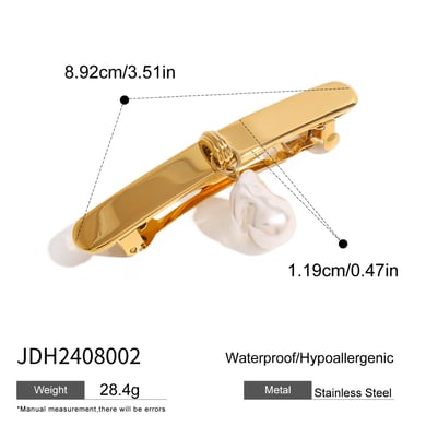 1 Pair Simple Series Retro Solid Color Stainless Steel 18K Gold Plated Artificial Pearl Women Hair Clips h5 Picture2