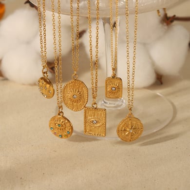 1 piece of personalized fashion 18k gold-plated stainless steel hammered eight-pointed star zircon eye pendant necklace for women's jewelry for daily wear h5 