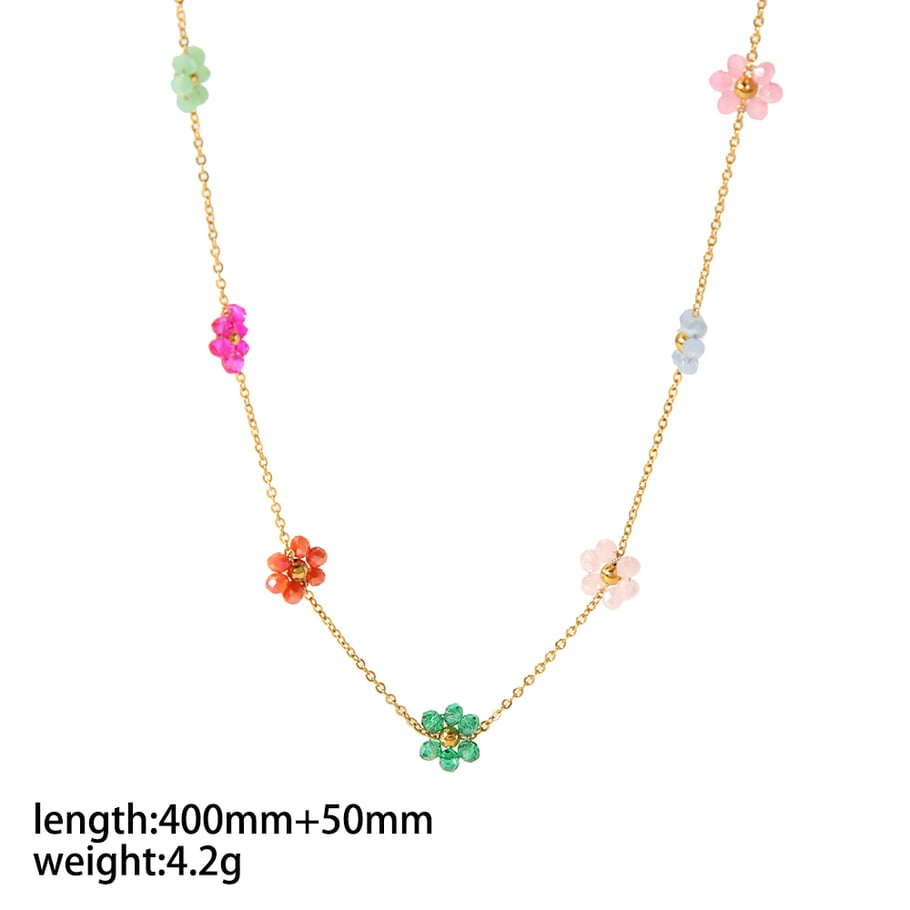 1 piece of fashionable and exquisite 18k gold-plated stainless steel colorful small flower pearl chain necklace for women's jewelry for daily wear Picture2