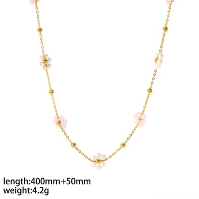 1 Stück modische und exquisite Halskette aus 18 Karat vergoldetem Edelstahl mit bunten kleinen Blumenperlen als Damenschmuck für den Alltag h5 Bild2