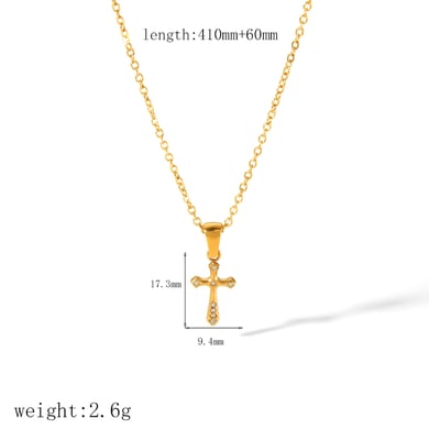 1 Paar exquisite und modische Halskette mit Engelskreuz-Blumenanhänger aus 18 Karat vergoldetem Edelstahl für Damenschmuck zum täglichen Tragen h5 Bild2