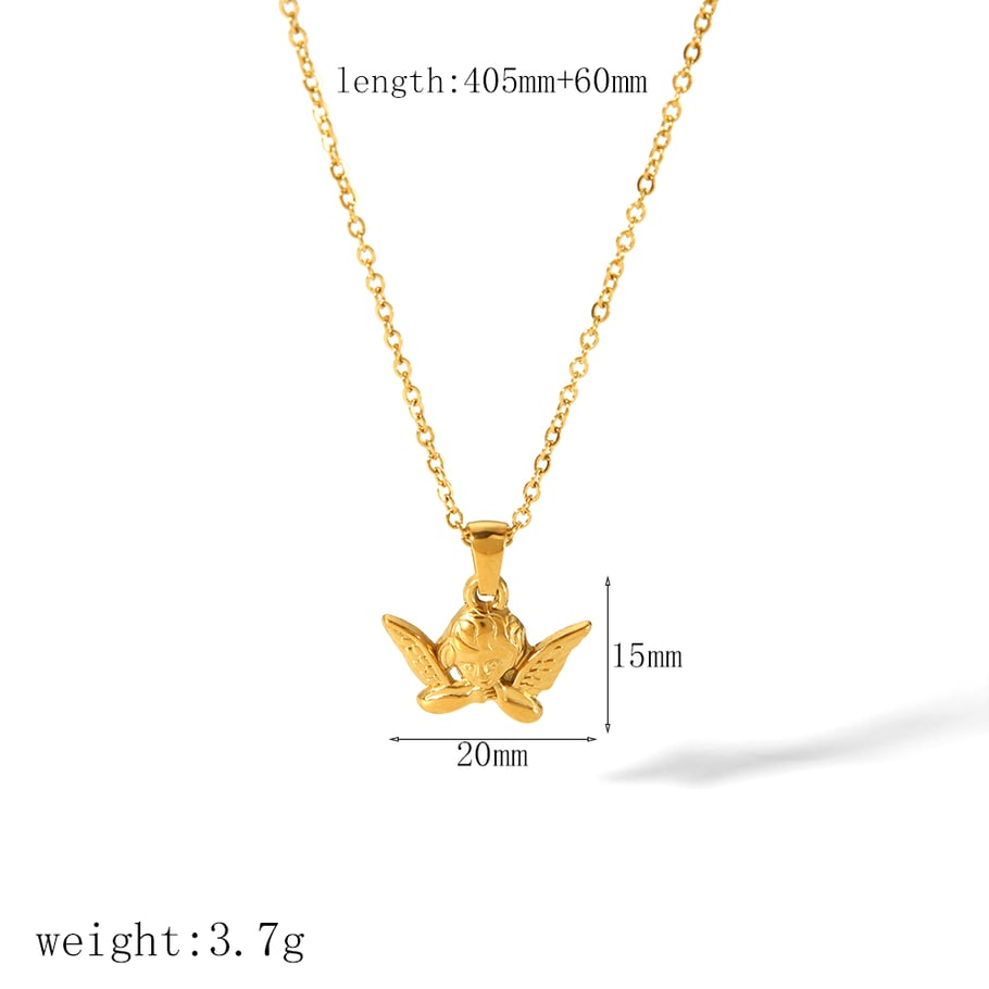 1 Paar exquisite und modische Halskette mit Engelskreuz-Blumenanhänger aus 18 Karat vergoldetem Edelstahl für Damenschmuck zum täglichen Tragen Bild2