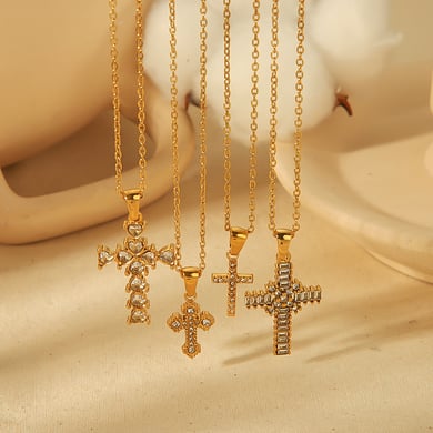 1 Stück personalisierte modische Halskette mit Diamantkreuzanhänger aus 18 Karat vergoldetem Edelstahl für den Alltag von Damen h5 