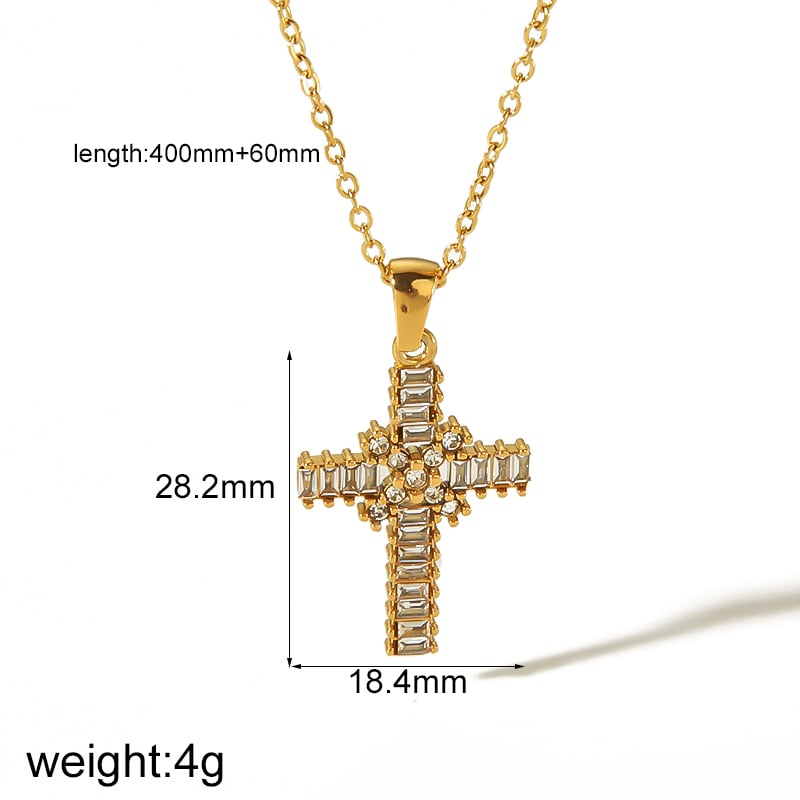 1 Stück personalisierte modische Halskette mit Diamantkreuzanhänger aus 18 Karat vergoldetem Edelstahl für den Alltag von Damen Bild2