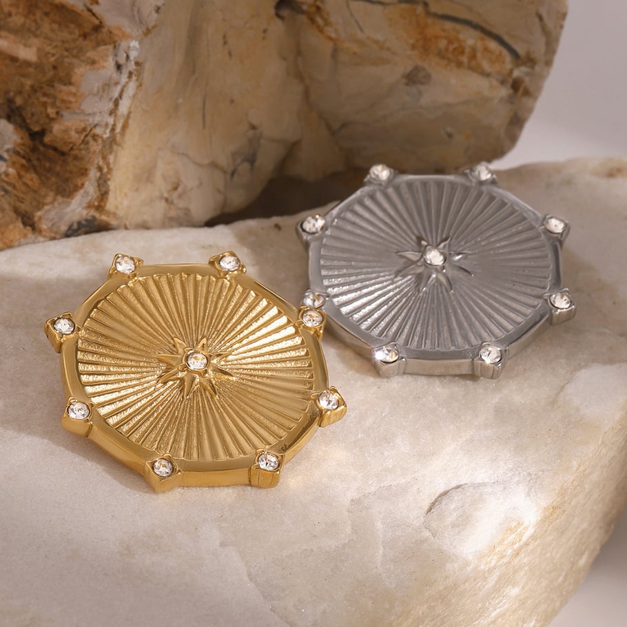 1 Paar Klassische Serie Retro Geometrische Edelstahl 18K Vergoldet Strass Frauen Broschen 