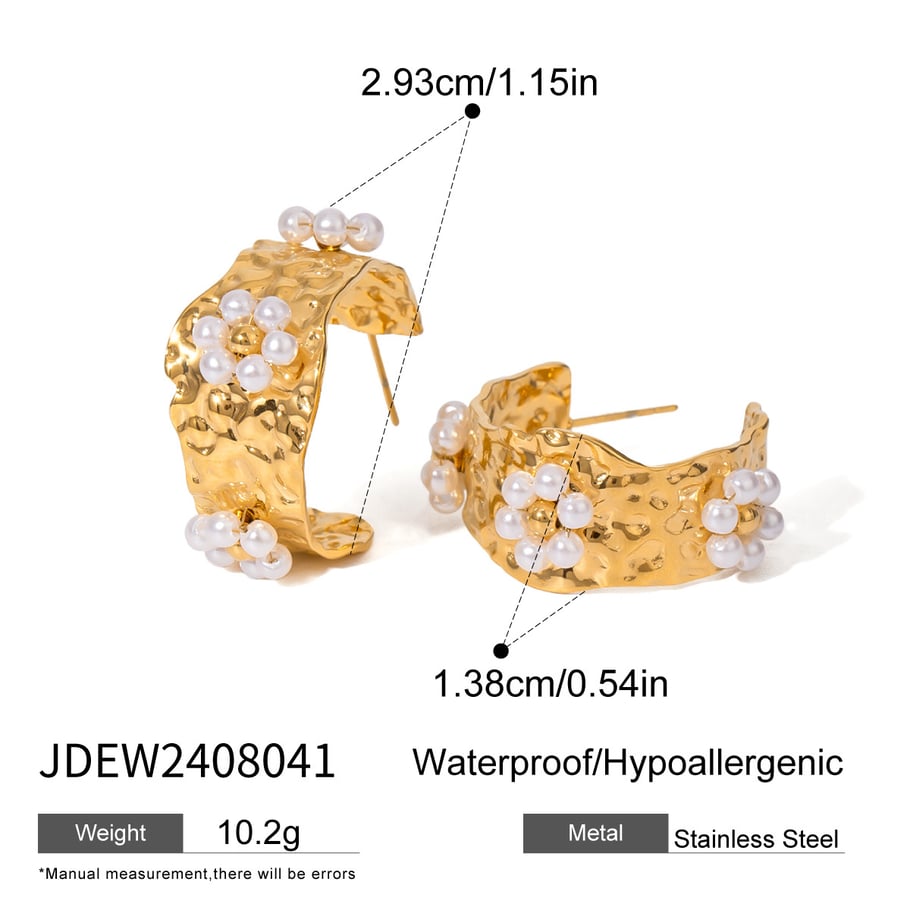 1 Pair Romantic Sweet Style Hollowed-out Flower Shape Stainless Steel 18K Gold Plated Inlay Artificial Pearl Women's Earrings set Picture2