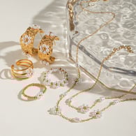 Colore oro / Collana da donna con perle artificiali placcate in Colore oro , in acciaio inossidabile, con fiore dolce, serie romantica, 1 pezzo Immagine3