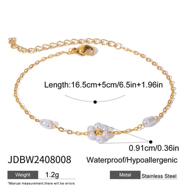 Bracciale da donna in acciaio inossidabile placcato Colore oro  con perle artificiali, serie romantica, 1 pezzo, dolce fiore h5 Immagine4
