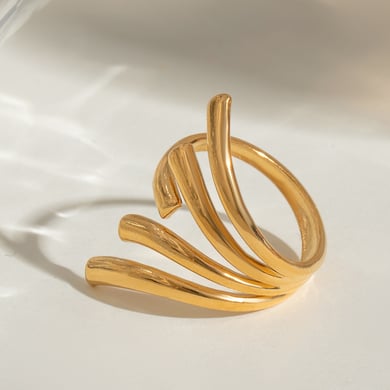 1 Piece Simple Fashionable Style Irregular Line Shape Stainless Steel 18K Gold Plated Women's Adjustable Ring h5 