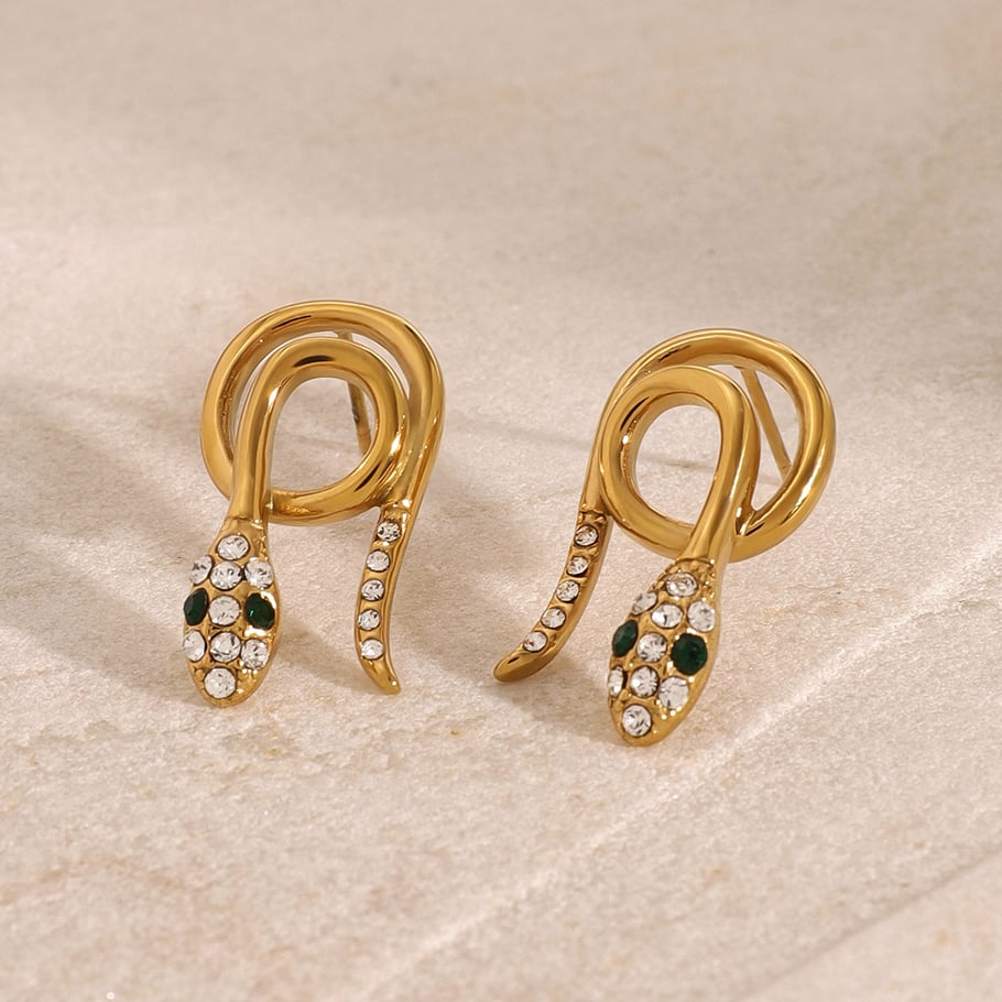 1 Paar Simple Series Punk Animal Edelstahl 18 Karat vergoldet Strass Damen Ohrstecker 