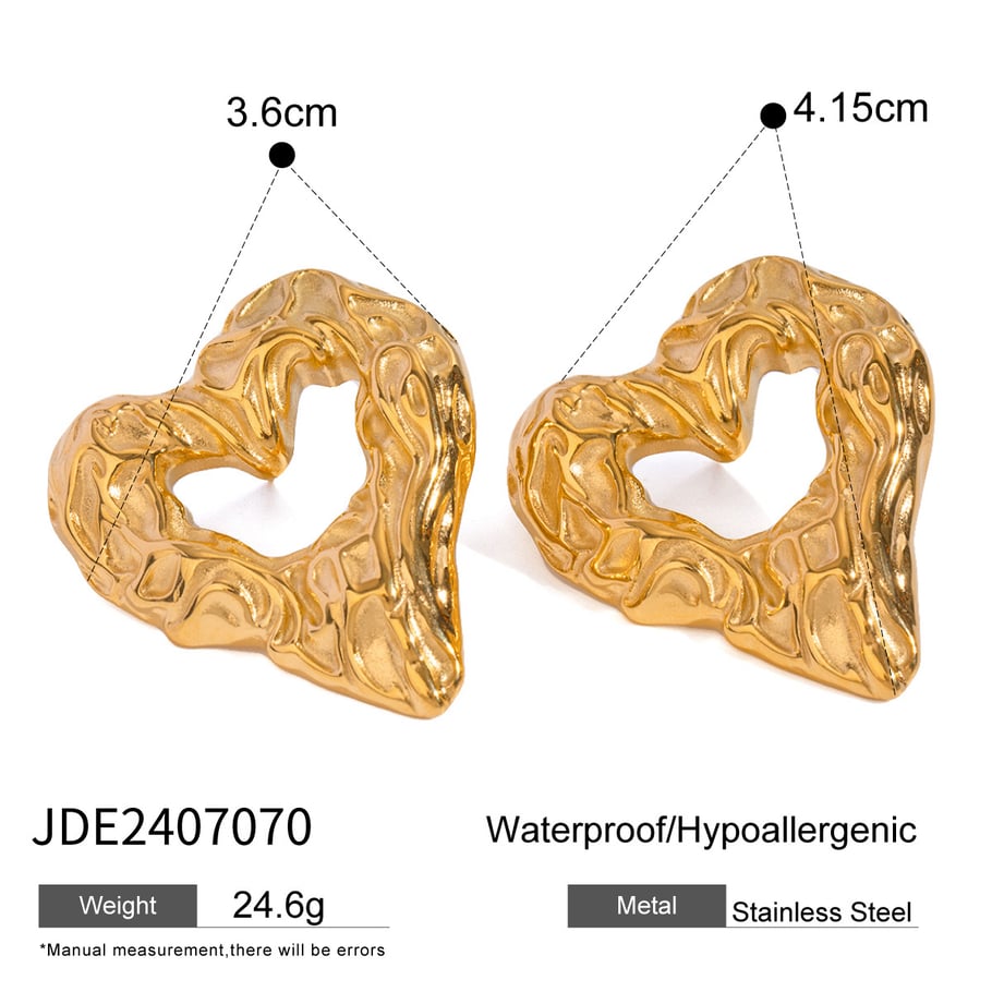 1 Pair Classic Retro Style Hollowed-out Heart Shape Stainless Steel 18K Gold Plated Women's Stud Earrings Picture2