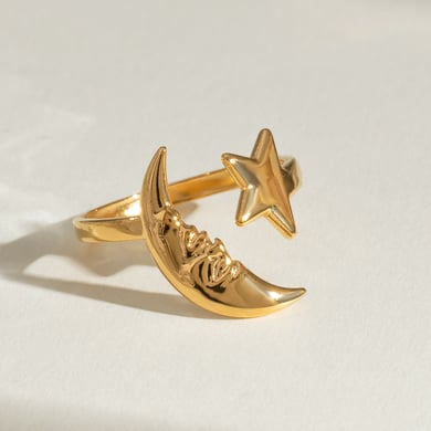1 Piece Simple Casual Style Moon and Pentagram Shape Stainless Steel 18K Gold Plated Women's Adjustable Ring h5 