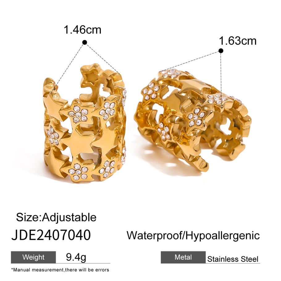 1 Paar Klassische Serie Retro Pentagramm Edelstahl 18K vergoldet Strass Damen Clip-on Ohrringe Bild2