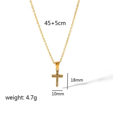1 piece of simple classic 18k gold-plated stainless steel diamond heart cross necklace for women's daily wear h5 Picture2