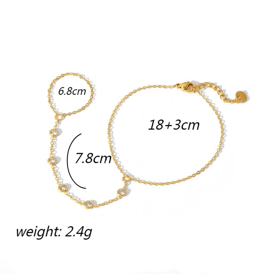 1 piece of simple and fashionable 18k gold-plated stainless steel zircon finger bracelet for women for daily wear Picture2