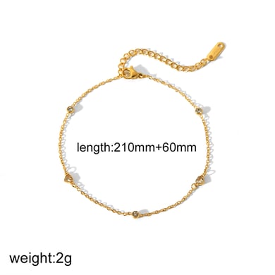 1 piece of exquisite and fashionable  gold-plated stainless steel zircon heart number anklet for women for daily wear h5 Picture2