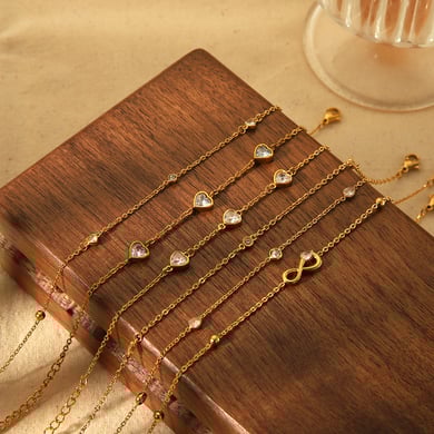 1 piece of exquisite and fashionable  gold-plated stainless steel zircon heart number anklet for women for daily wear h5 