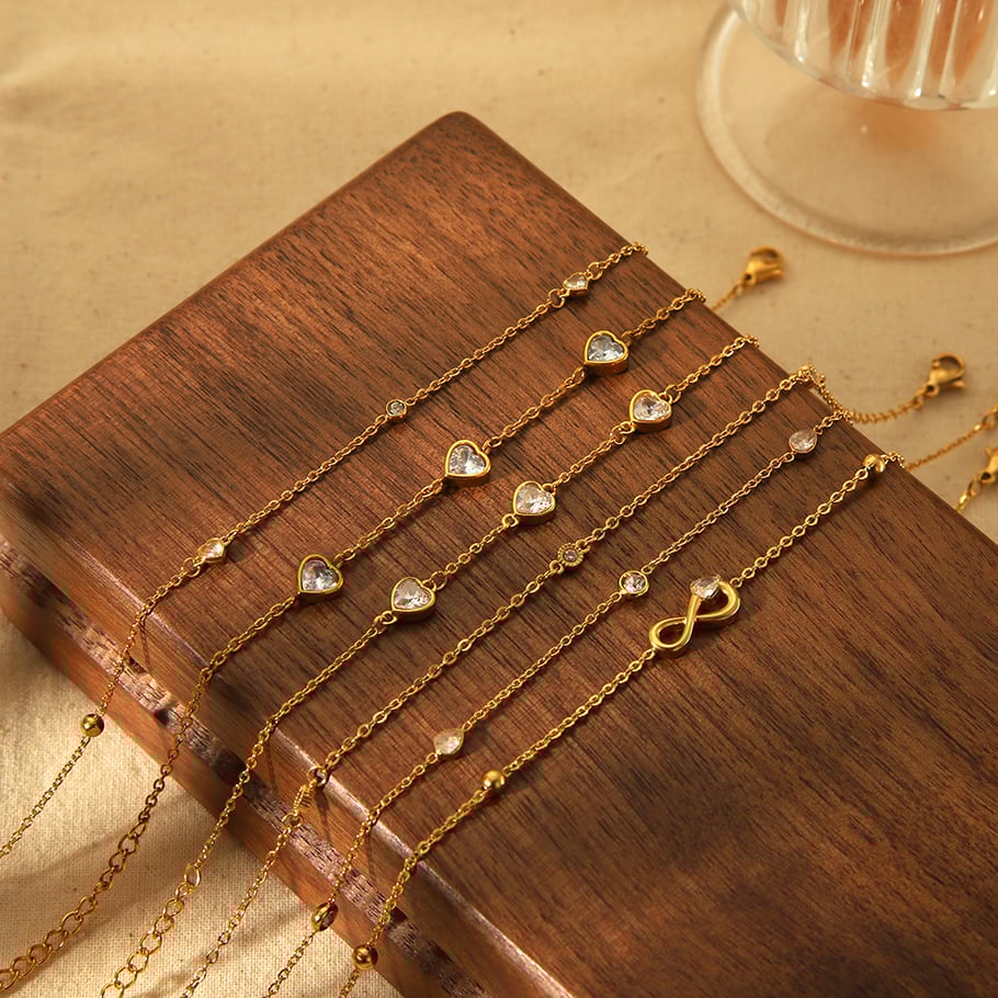 1 piece of exquisite and fashionable  gold-plated stainless steel zircon heart number anklet for women for daily wear 
