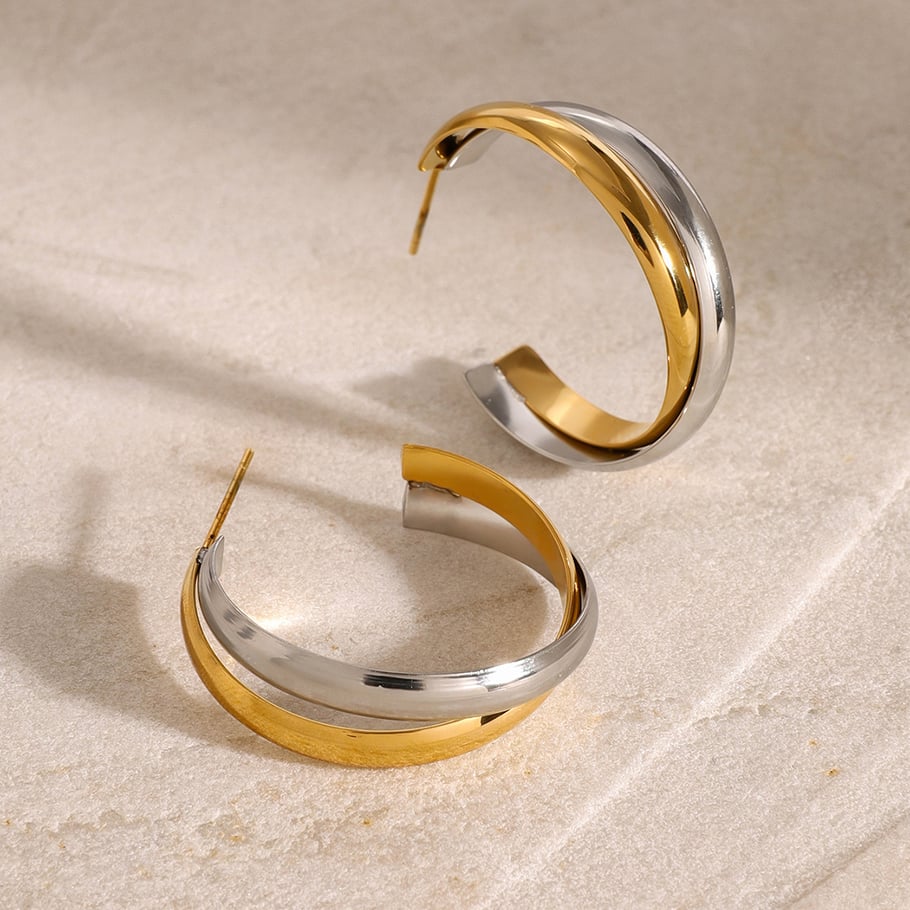 1 Paar Simple Series Simple Line Edelstahl 18 Karat vergoldete Creolen für Damen 
