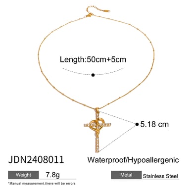 1 Stück Simple Series Retro Kreuz Edelstahl 18 Karat vergoldet Strass Damen Anhänger Halsketten h5 Bild2