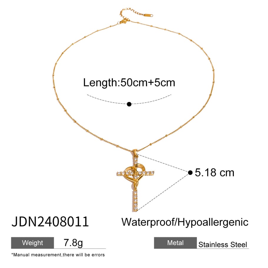 1 Stück Simple Series Retro Kreuz Edelstahl 18 Karat vergoldet Strass Damen Anhänger Halsketten Bild2